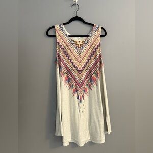 Cream Tribal V-Print Swing Dress